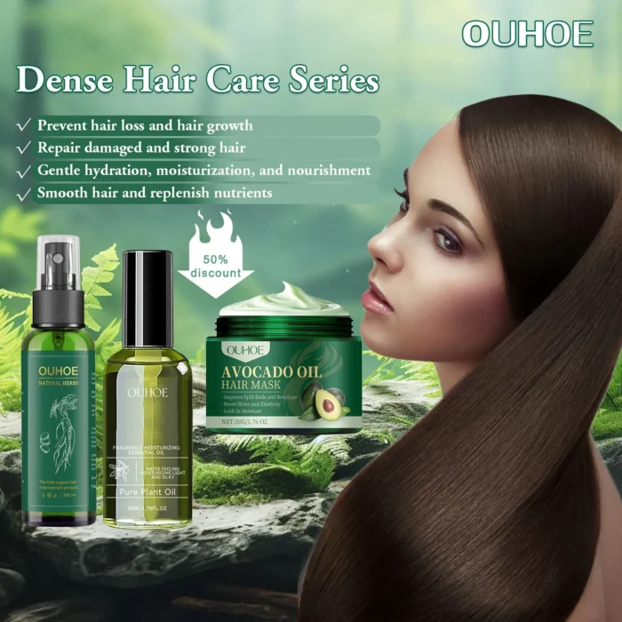 Ouhoe 100ml Ginseng Hair Growth Spray Repair Dry Frizzy Hair Oil Avocado Moisturize Hair Mask Nourish Scalp Anti Hair Loss Mist - Image 1