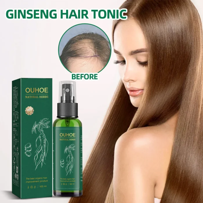 Ouhoe 100ml Ginseng Hair Growth Spray Repair Dry Frizzy Hair Oil Avocado Moisturize Hair Mask Nourish Scalp Anti Hair Loss Mist - Image 2