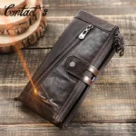 Contact's Name Engraving Genuine Leather Wallet Men Zipper Capacity Male Long Money Purse Phone Pocket Card Holder New Portfel