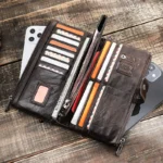 Contact's Name Engraving Genuine Leather Wallet Men Zipper Capacity Male Long Money Purse Phone Pocket Card Holder New Portfel - Image 2