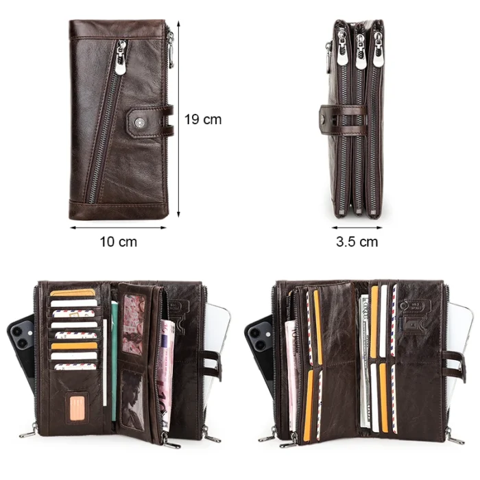 Contact's Name Engraving Genuine Leather Wallet Men Zipper Capacity Male Long Money Purse Phone Pocket Card Holder New Portfel - Image 3