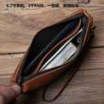 NZPJ Men's Leather Long Wallet First Layer Cowhide Zipper Clutch Bag Retro Bank Card Case Soft Leather Phone Case Coin Case - Image 5