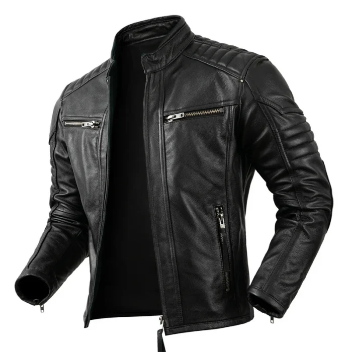 2023 New Motorcycle Causal Vintage Leather Coat Men Autumn Outfit Fashion Biker Pocket Design Top Layer Cow Leather Jacket - Image 4