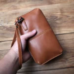 NZPJ Men's Leather Long Wallet First Layer Cowhide Zipper Clutch Bag Retro Bank Card Case Soft Leather Phone Case Coin Case - Image 2