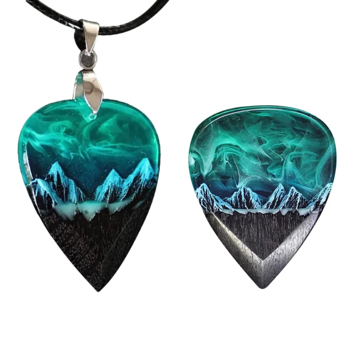Epoxy Resin Guitar Picks Northern Lights Necklace Guitar Pick Plectrums Creative Pendant Gifts for Music Lovers Men Women - Image 2