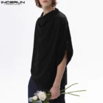 INCERUN Men T Shirt Solid Color Turtleneck Half Sleeve Casual Male Tee Tops Summer Streetwear 2025 Fashion Men Clothing S-5XL - Image 4