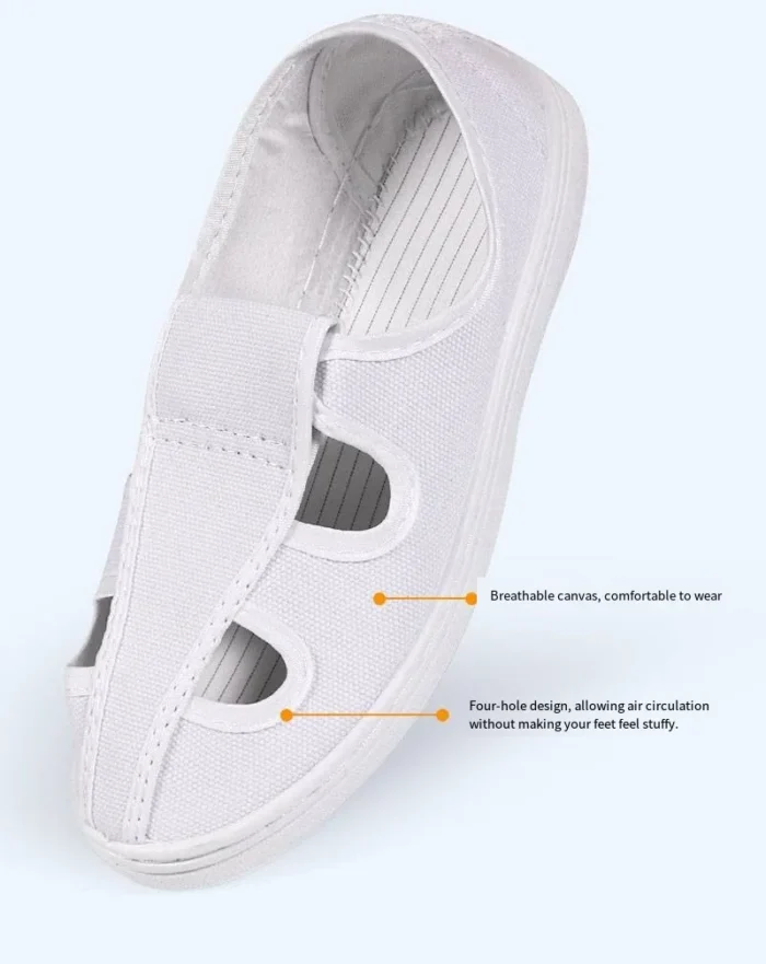 ESD protected Safety Anti-Static Shoes Dust-Free Men Women Unisex Four-Hole PU Anti-Static White Blue Canvas Work Shoes - Image 5