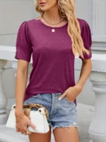 Women Large Knitted Casual T shirt Comfortable Loose Fit round Neck Short Sleeve Tees for plus Size Ladies