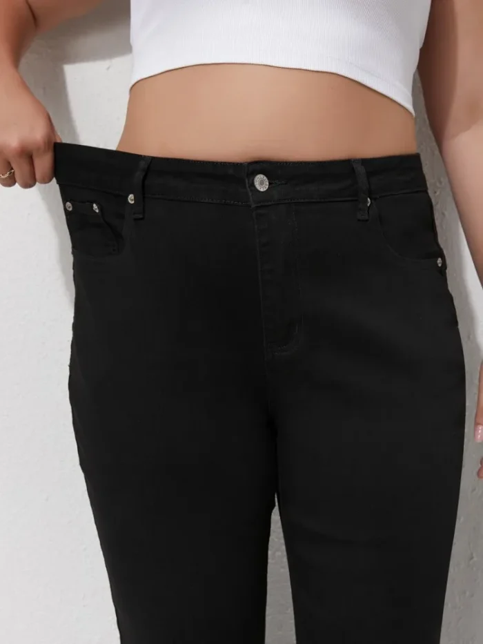 Plus Size Black Jeans Mid rise Ankle length Women's Denim Trousers Classic Design Fashion Staple - Image 1