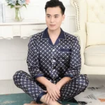 High Quality Men's Pajamas Suit Summer Imitation Ice Silk Sleepwear Thin Short-sleeved Trousers Two-piece Loungewear Suit Male - Image 4