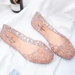 Casual Flat-soled Women Sandals Hollow Out Clear Beach Jelly Shoes Breathable Shallow Mouth Bling Sandals Footwear - Image 5