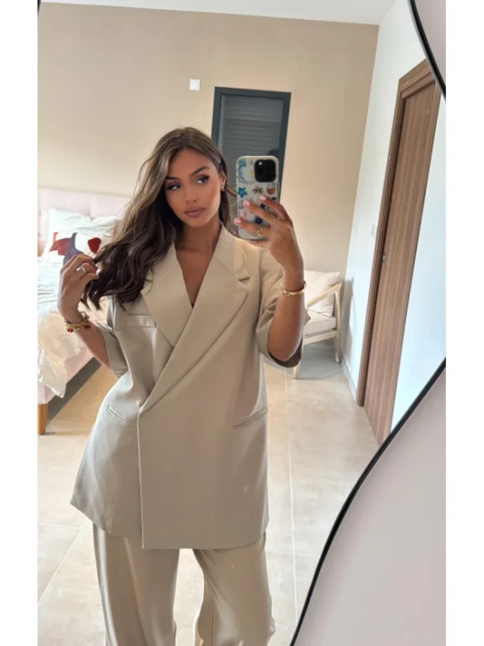 Female Chic Short Sleeves Suit Lapel Single Button Loose Blazer Coats Casual Versatile Women's Coat Spring Summer New Jackets - Image 1