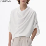 INCERUN Men T Shirt Solid Color Turtleneck Half Sleeve Casual Male Tee Tops Summer Streetwear 2025 Fashion Men Clothing S-5XL - Image 5