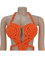Beyprern Women's Cut-Out Ruched Maxi Dress Orange Sexy Halter Neck Backless High Slit Bandage Party Dresses Birthday Outfits - Image 6