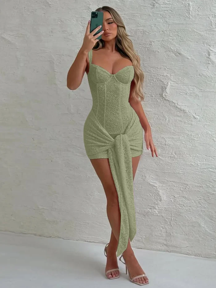 Weird Puss Summer Elegant Dress Women Y2K Chic Low-Neck Jacquard Wrapped Ribbon Bandage Birthday Party Clubwear Midnight Bodycon - Image 4