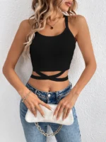 Solid Crisscross Halter Top, Tie Back Sleeveless Party Wear Top, Women's Clothing - Image 5