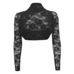 Floral Lace Shrug Bolero Cardigan Casacos Women Clothes Slim Vintage Long Sleeve Cropped Tops Ladies Black Summer Coat Jacket - Image 3