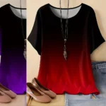 Summer Women Large Size Elegant Gradient Printed T-shirt Round Neck Top New Women Sports and Leisure T-shirt Quick Drying