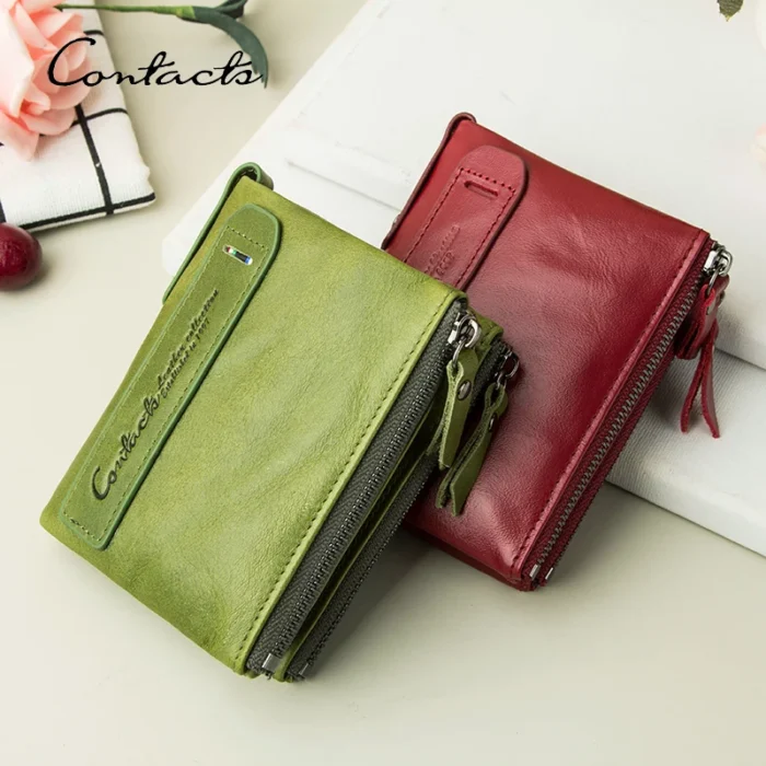 CONTACT'S Genuine Leather Wallets for Women Short Bifold Fashion Women's Purses Card Holder Coin Purse Money Clip Women's Wallet - Image 1