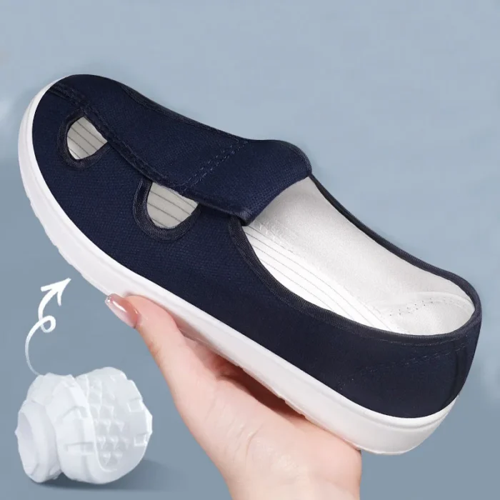 ESD protected Safety Anti-Static Shoes Dust-Free Men Women Unisex Four-Hole PU Anti-Static White Blue Canvas Work Shoes - Image 2
