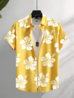2025 New 3D Flower-printed Men's Casual Shirt Summer Daily Fashion Short-sleeved Shirt Outdoor Beach Hawaiian Style Shirt - Image 5