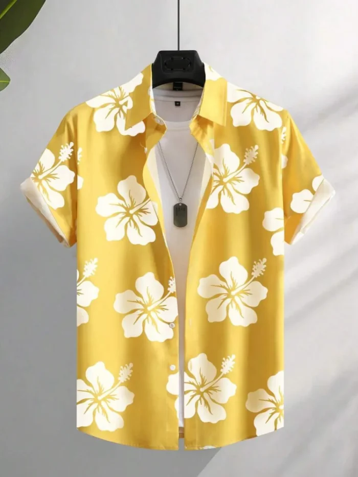 2025 New 3D Flower-printed Men's Casual Shirt Summer Daily Fashion Short-sleeved Shirt Outdoor Beach Hawaiian Style Shirt - Image 5