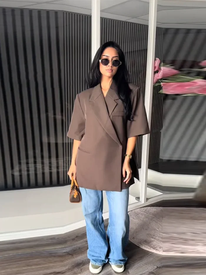 Female Chic Short Sleeves Suit Lapel Single Button Loose Blazer Coats Casual Versatile Women's Coat Spring Summer New Jackets - Image 4