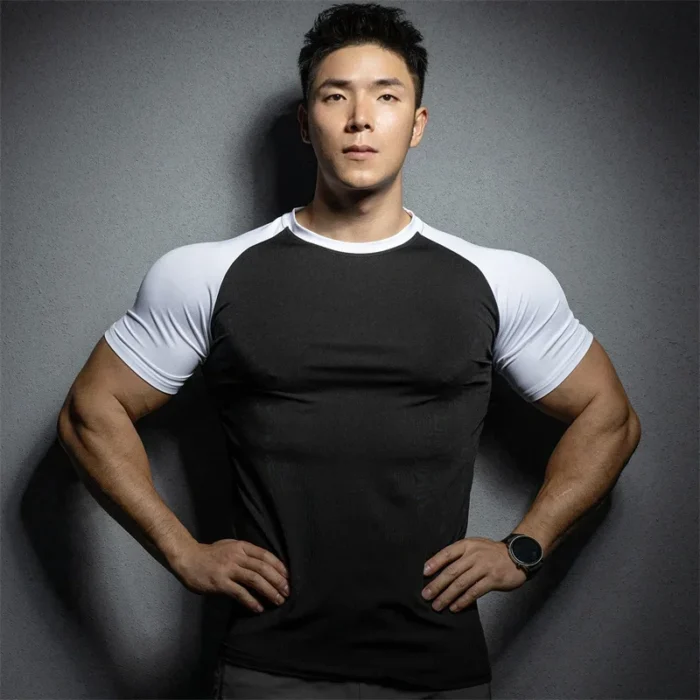 New Summer Leisure Running T-shirt Gym Training tops Elastic Quick Drying pure color Short sleeve sports T-shirt Men sportswear - Image 1