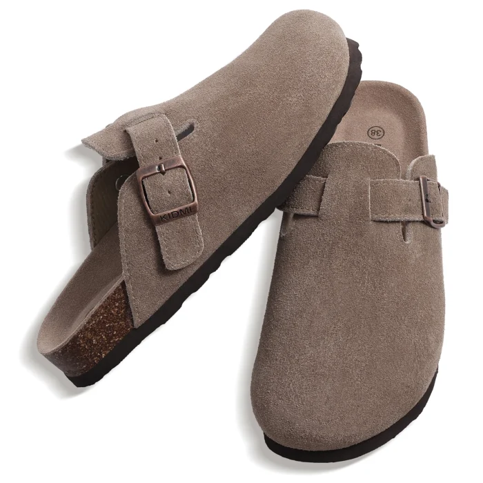 Kidmi New Genuine Suede Clogs for Women Men Clogs Soft Cork Footbed Mules Comfort Potato Shoes with Arch Support Beach Sandals - Image 4