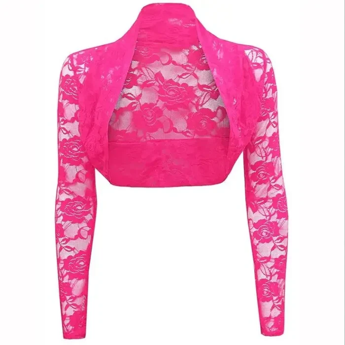 Floral Lace Shrug Bolero Cardigan Casacos Women Clothes Slim Vintage Long Sleeve Cropped Tops Ladies Black Summer Coat Jacket - Image 5