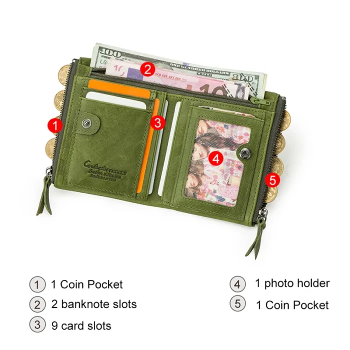 CONTACT'S Genuine Leather Wallets for Women Short Bifold Fashion Women's Purses Card Holder Coin Purse Money Clip Women's Wallet - Image 5