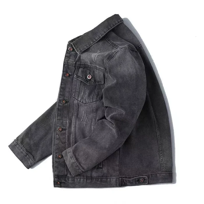 Denim Jacket Men Distressed Turn Down Collar Coats Single Breasted Washed Outerwear Loose Fit Pockets High Street Spring - Image 6