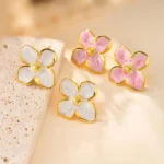 Elegant Pastel Flower Earrings for Women, Pink Floral Studs Summer Earrings, Stainless Steel Hypoallergenic Jewelry