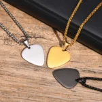 New Trendy Guitar Pick Necklace for Men Boys, Waterproof Stainless Steel Guitar Picks Pendant Collar, Music-lovers Band Jewelry