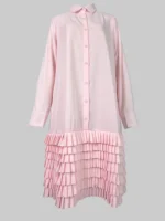 Women’s A-Line Midi Dresses 2024 New Autumn Summer Long Sleeves Layered Pleated Pockets Solid Color Lapel Shirt Dress - Image 4