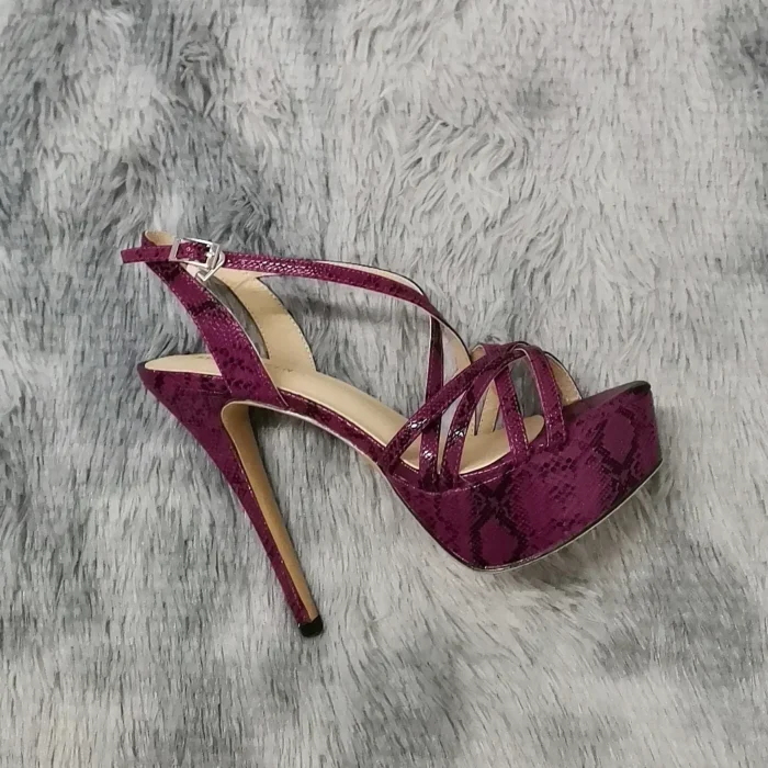 LOSLANDIFEN 2025 NEW 14CM Open Toe Platform High Heels Snake Pattern Sandals Sexy Ankle Strap Gladiator Party Dress Women Shoes - Image 4