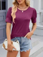 Women Large Knitted Casual T shirt Comfortable Loose Fit round Neck Short Sleeve Tees for plus Size Ladies - Image 3