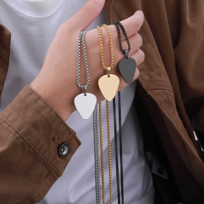 New Trendy Guitar Pick Necklace for Men Boys, Waterproof Stainless Steel Guitar Picks Pendant Collar, Music-lovers Band Jewelry - Image 3