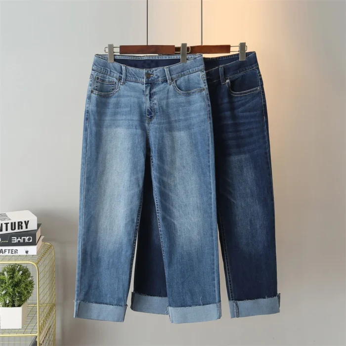 Women Plus Size Cropped Jeans Capris Stretch High Waist Destroyed Denim Pants Fashion US30 EU60 2X 3X 4X - Image 6