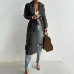 Spring Summer Women Coat Solid Color Turndown Collar Long Sleeve Net YarnWomen Shirt See Through Lace-up Female Long Shirt - Image 3