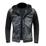 Men Spliced Hooded Washed Denim Jacket Long Sleeve Cardigan Single Breasted Outerwear Loose Coats Pockets High Street Button - Image 5