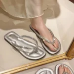 Beach flip-flops women wear high-grade summer new flat-bottomed non-slip holiday online celebrity toe sandals. - Image 6