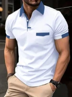 2024 summer explosive men's color matching pocket T-shirt Fashion trend Casual slim-fit POLO shirt High quality sports jumper
