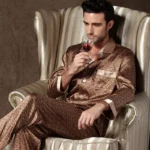 High Quality Men's Pajamas Suit Summer Imitation Ice Silk Sleepwear Thin Short-sleeved Trousers Two-piece Loungewear Suit Male - Image 3