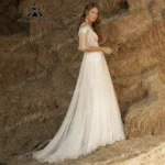 Customized Boho A Line Wedding Dress Allure Lace V Neck Half Sleeves Bridal Gown For Women Sweep Train vestidos de novia - Image 2