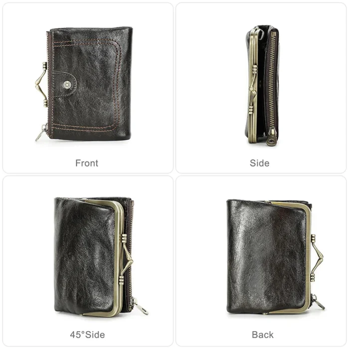 Contact'S Genuine Leather Wallet Women Small Metal Frame Purse Ladies Hasp and Zipper Coin Pocket Credit Card Holder - Image 2