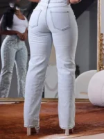 Plus Size Women's Denim Pant High Waist Slim Spring Casual Vintage Beading Jeans Fashion 2025 Streetwear Straight Jeans Trousers - Image 5
