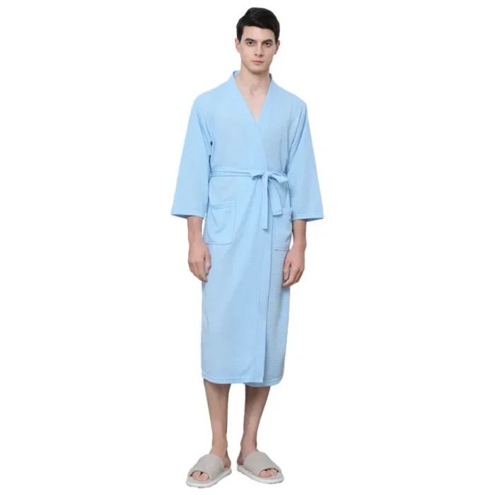 Waffle Transparent Bathrobe Men Women Summer Thin Robe Shower Plaid Dressing Gown Knee Length Breathable Nightgown Home Cloth - Image 5