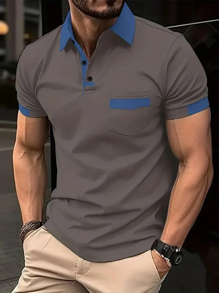 2024 summer explosive men's color matching pocket T-shirt Fashion trend Casual slim-fit POLO shirt High quality sports jumper - Image 6
