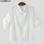 INCERUN Men T Shirt Solid Color Turtleneck Half Sleeve Casual Male Tee Tops Summer Streetwear 2025 Fashion Men Clothing S-5XL - Image 6